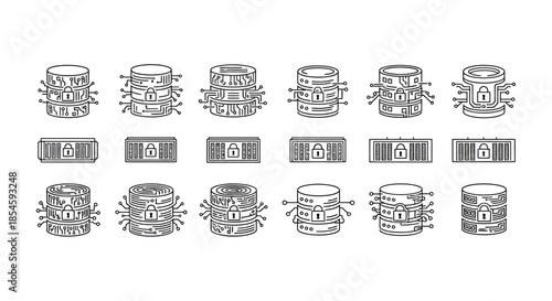 Stacked database servers with security icons