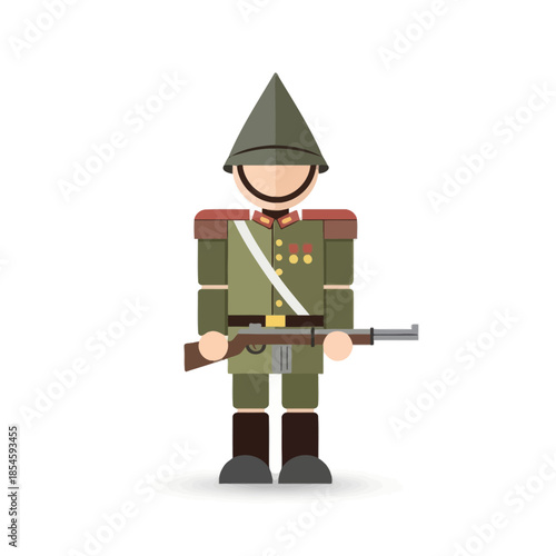 Toy soldier figurine dressed in vintage military uniform with detailed accessories