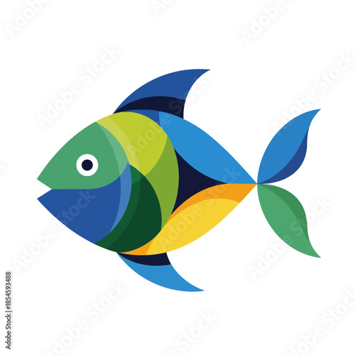 Colorful Abstract Fish Illustration Featuring Vibrant Shades and Dynamic Shapes for Artistic Design