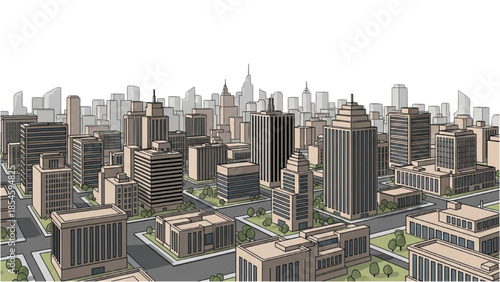 Aerial view of a cityscape with modern buildings and infrastructure