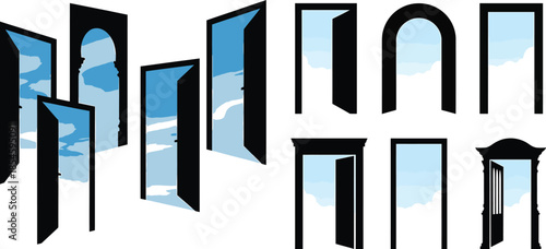Doorways Opening Into Empty Sky Silhouette set.