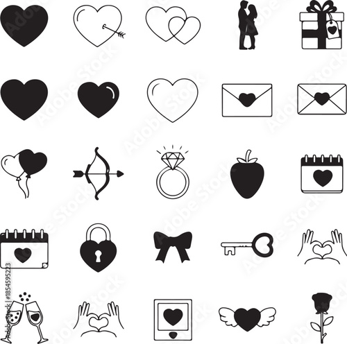 Valentine's day icons collection illustration
