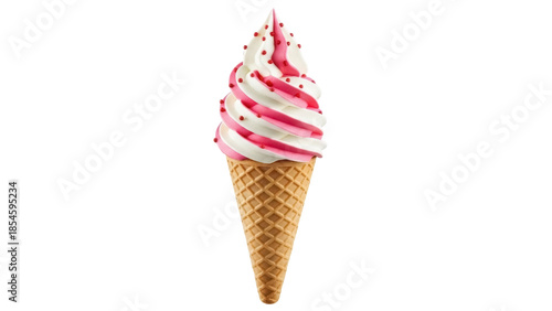 Quadro su tela Strawberry and vanilla soft serve ice cream cone isolated PNG, sweet dessert on
