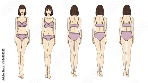 Various views of a woman in a swimsuit from different angles