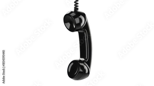 Classic black telephone receiver isolated PNG, vintage communication device on transparent background for graphic design and retro themes