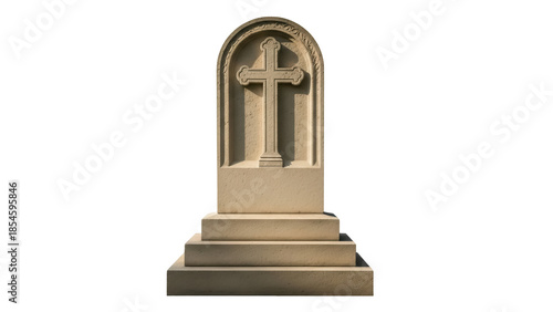 Foto Stone grave marker with cross isolated PNG, religious monument for cemetery or m