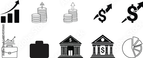 Financial and economic growth concept icons set