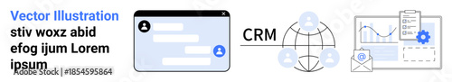 Customer management, automation systems, user interface design, data analytics, network solutions, marketing tools. Interface panel, CRM network email tools. Customer management and automation