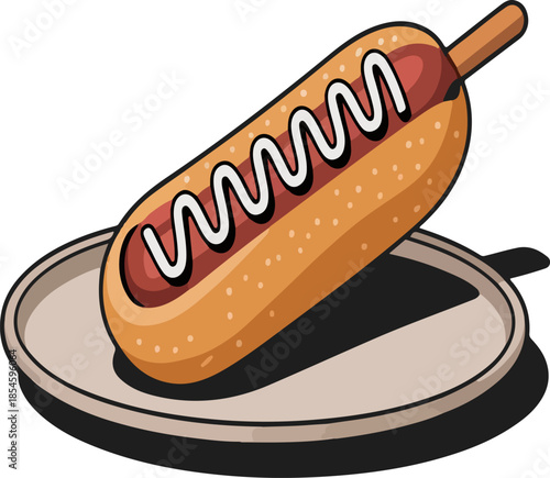 Korean corn dog cartoon vector illustration with mustard on plate crispy street food isolated