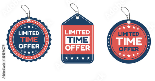 Limited time offer sale tag collection for coupon, voucher, product price tag, announcement and 3d marketing design.