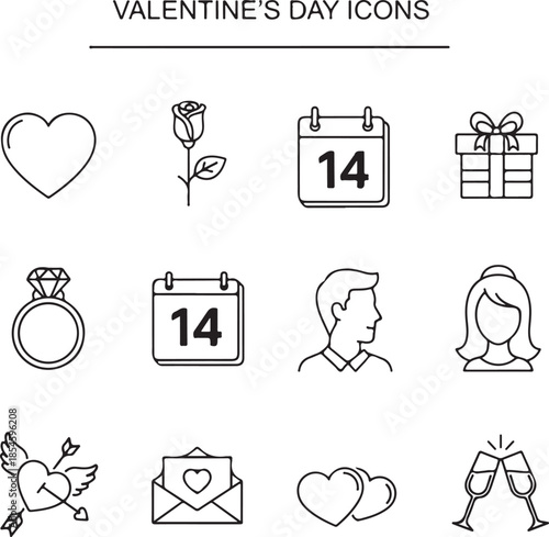 Valentine's day icons collection illustration