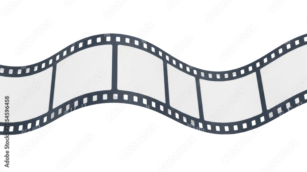 Fototapeta premium Film strip PNG isolated on transparent background, retro movie roll with empty frames for photo album or vintage cinema design