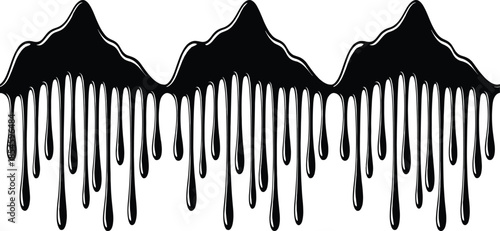 Abstract silhouette of melting mountain peaks with dripping shapes, blending surreal nature, artistic landscape, and creative environmental symbolism