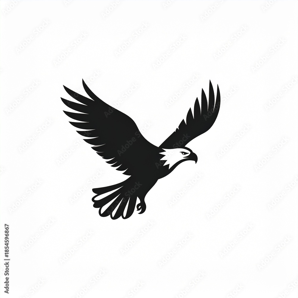 Obraz premium Majestic Eagle in Flight - A Striking Black and White Silhouette Against a Clean Background.
