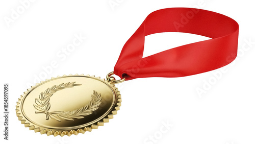 Φωτογραφία Gold medal with red ribbon isolated PNG on transparent background, award for spo