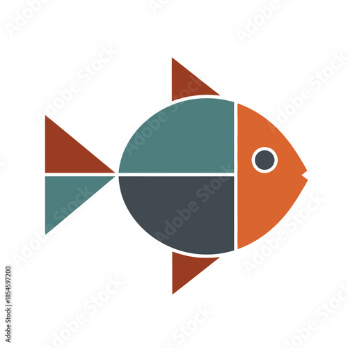 Abstract geometric fish composed of triangles and circles illustrating modern art design 50-100