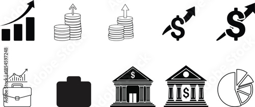 Business finance icons set growth statistics and investment symbols