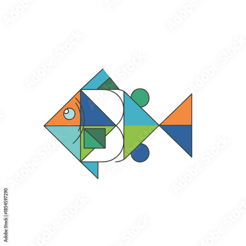 Free Download Abstract geometric fish illustration combining vibrant shapes and bold lines for modern design - GFXLoad