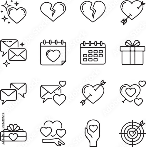 Valentine's day icons collection illustration