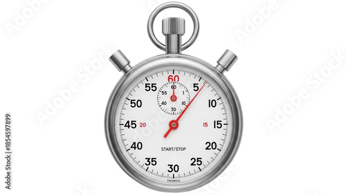 Classic silver stopwatch isolated PNG on transparent background, accurate time measurement tool for sports and productivity tracking