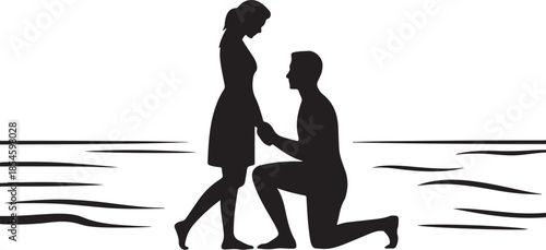 Man proposing to woman silhouette on beach couple proposal