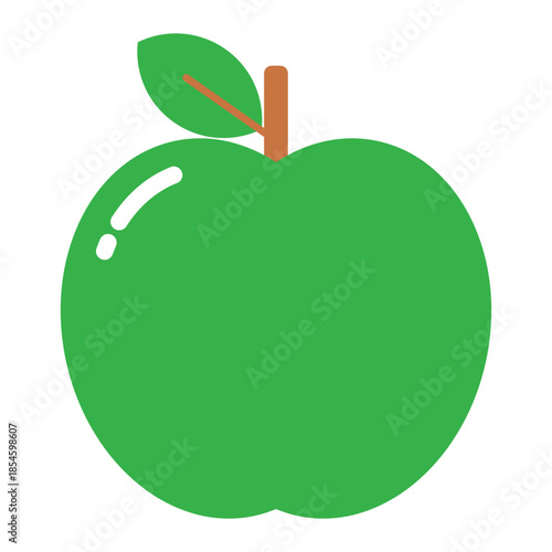 Green apple fruit icon flat cartoon illustration isolated on transparent background.