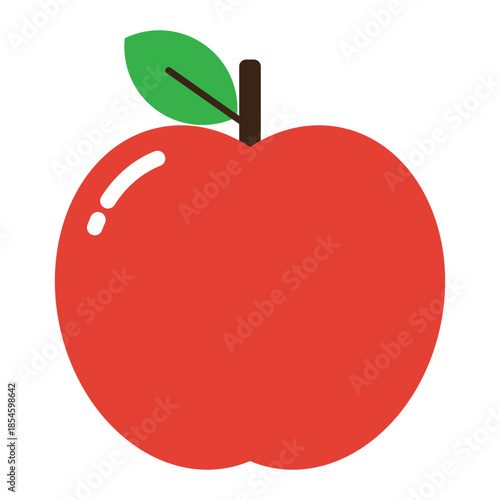 Red apple fruit icon with leaf isolated on transparent background.