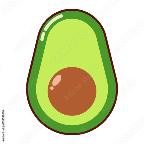 Cute avocado half with pit cartoon icon isolated on transparent background.