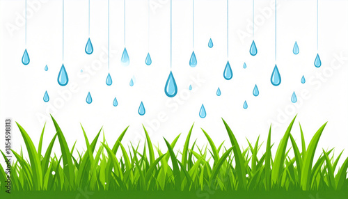 Flat Raindrops on Green Grass