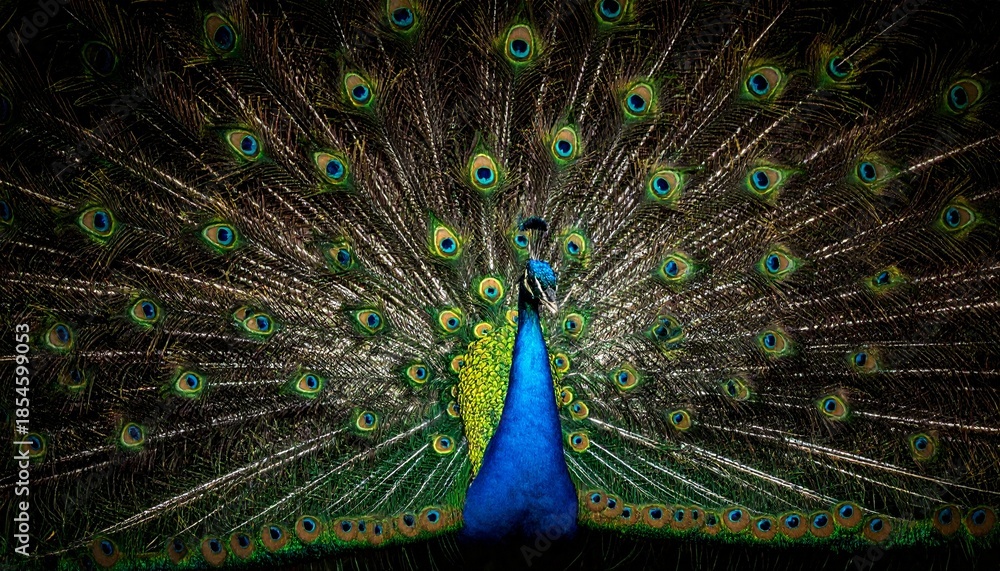 Obraz premium Majestic Peacock Displaying Vibrant Feathers in a Stunning Display of Natures Beauty.