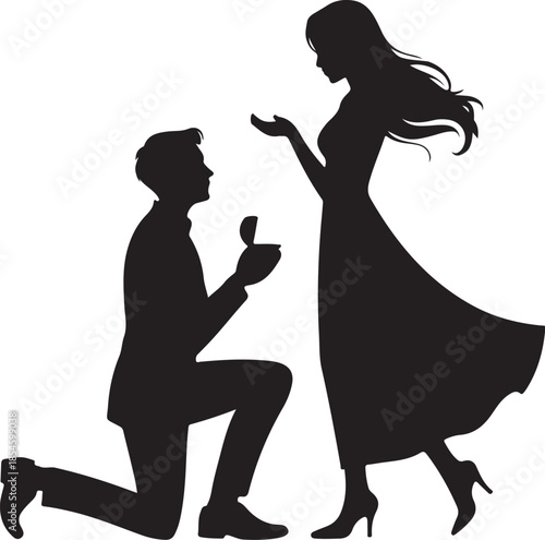 Man proposing to woman with ring box silhouette proposal