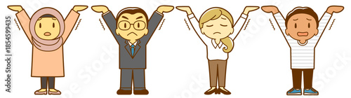 みんなで支え合い（多国籍・人物のみ・怒り顔）