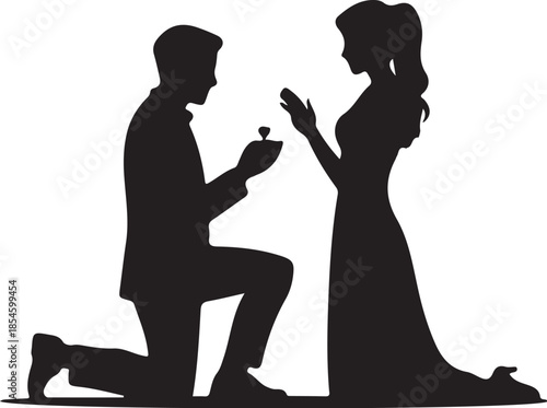 Man proposing to woman with ring silhouette proposal