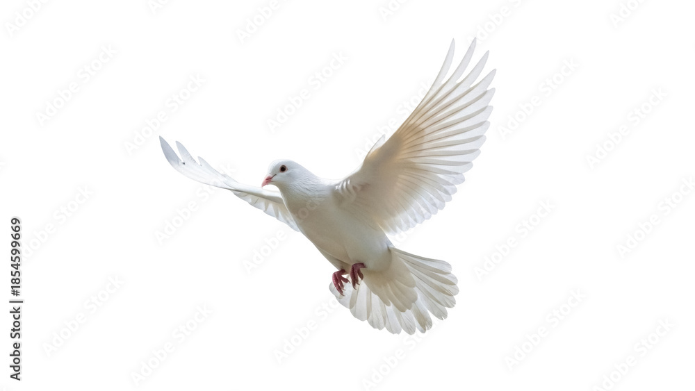 Obraz premium Elegant white dove flying PNG isolated on transparent background, symbol of peace and freedom, graceful bird for design projects