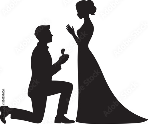 Man proposing to woman with ring silhouette proposal
