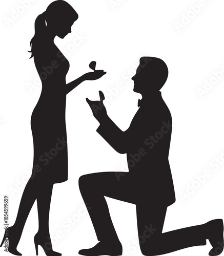 Man proposing to woman with ring silhouette proposal