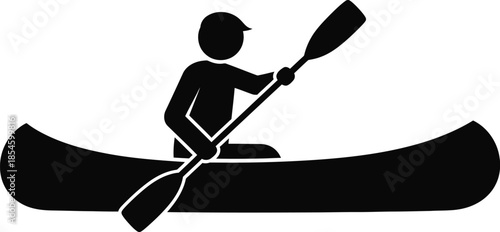 Kayaker paddling a canoe simple design perfect for graphics on transparent background silhouette