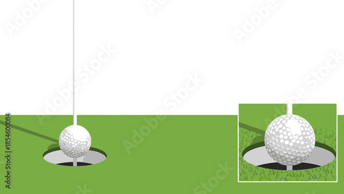 Crisp vector illustration of a golf ball dropping into the hole on a vibrant green course, symbolizing success and precision
