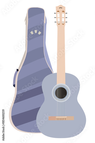 Acoustic guitar with soft case illustration isolated on transparent background