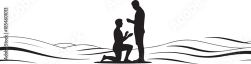 Silhouette of man proposing to another man with wavy lines