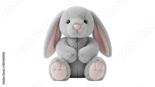 Foto Adorable gray plush bunny toy isolated PNG, soft stuffed animal for kids, cute r