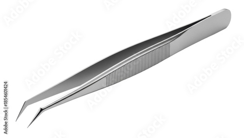 Billede på lærred Stainless steel tweezers isolated PNG on transparent background, precision instr