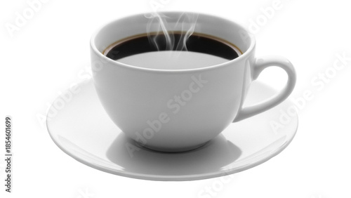 Tableau sur toile Steaming black coffee in a white cup isolated on transparent background, hot bev