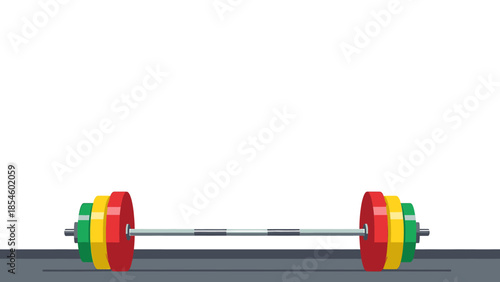 Fitness Barbell with Vibrant Weight Plates for Intense Gym Workouts Vector Art