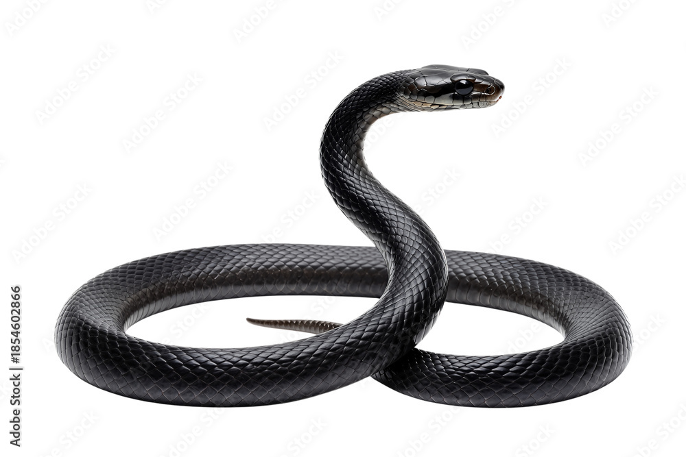 Fototapeta premium Black snake coiled in striking pose.