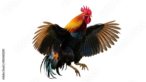 Majestic rooster with vibrant plumage PNG isolated on transparent background, farm animal clipart for design and educational use