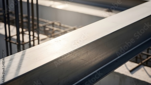 Construction Site with Metal Beams and Natural Light