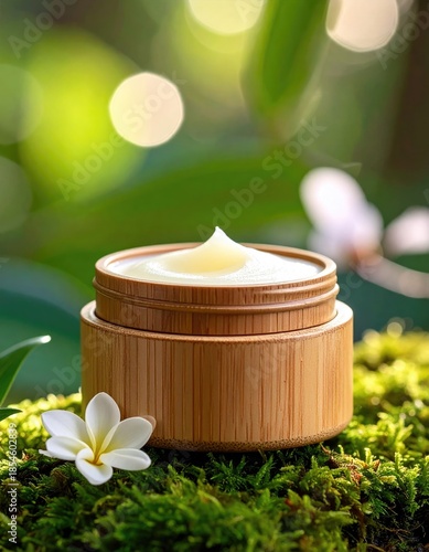 Natural cream in a bamboo container