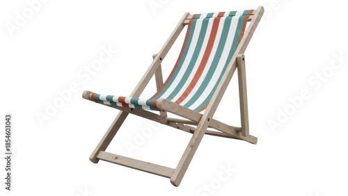 Canvas Print Striped beach chair PNG isolated on transparent background, wooden deckchair for