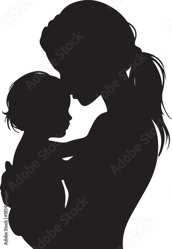 Silhouette of a woman and child embracing embrace